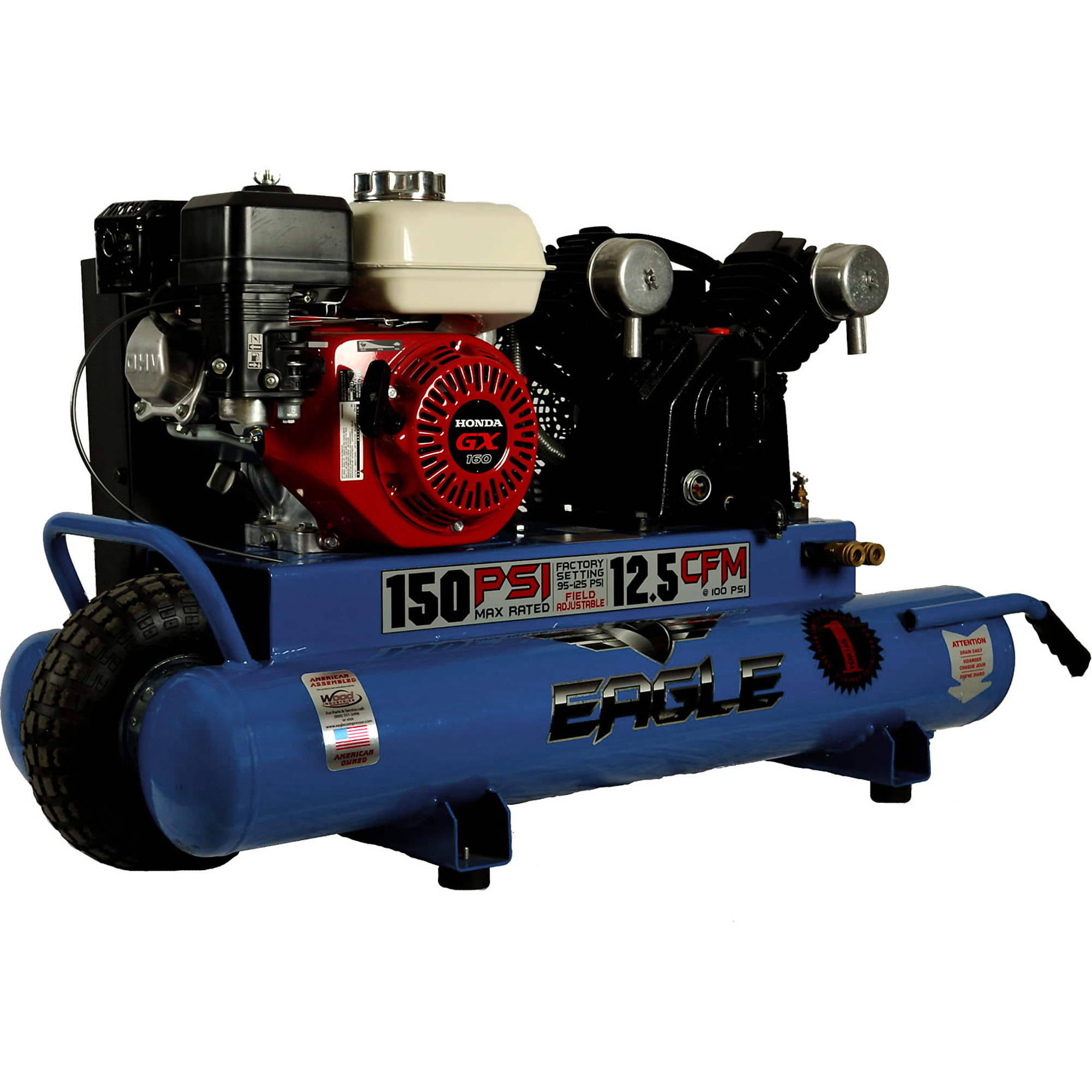 EAGLE, 10 Gallon Elec Start Air Compressor, Horsepower 6 HP, Air Tank Size 10 Gal, Model# TT55GE